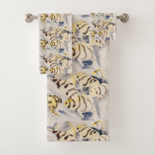 Minimalist Yellow Angelfish Vintage Watercolor Bath Towel Set
