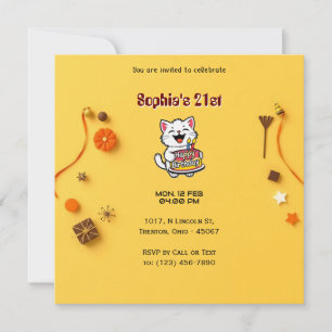 Minimalist Yellow Birthday Card with Birthday Cake