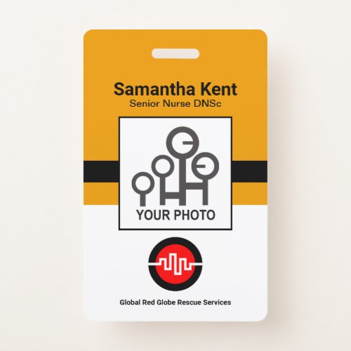 Minimalist Yellow Black Blocks Photo Template ID Badge