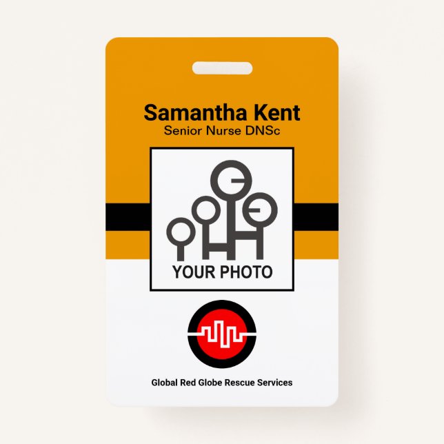 Minimalist Yellow Black Blocks Photo Template ID Badge (Front)
