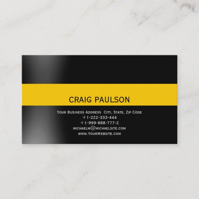 Minimalist Yellow Black Consultant Business Card (Front)