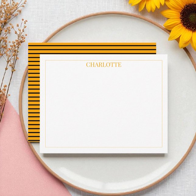 Minimalist Yellow & Black Stripes Classic Chic Note Card (Creator Uploaded)