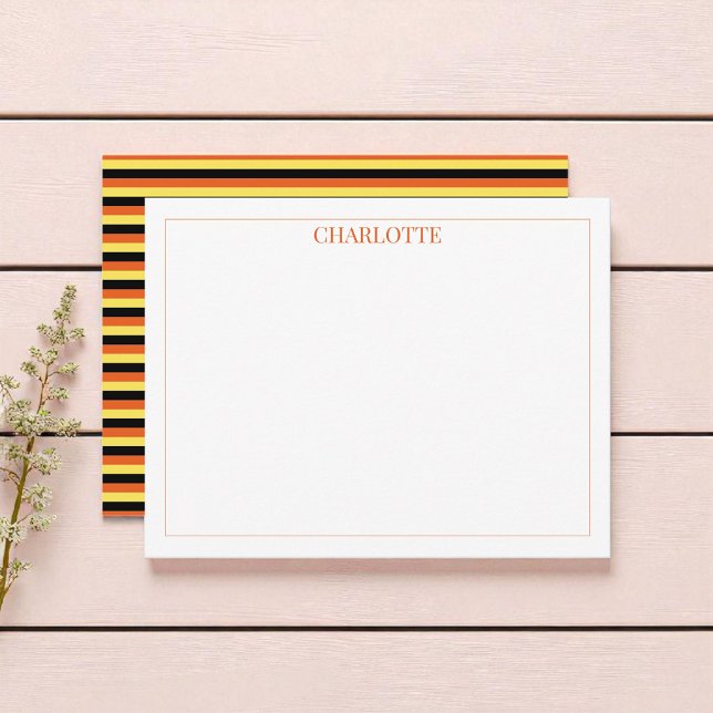 Minimalist Yellow & Black Stripes Classic Chic Note Card (Creator Uploaded)