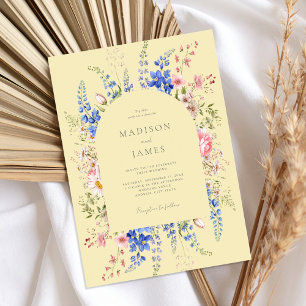 Minimalist Yellow Boho Wildflower Floral Wedding Invitation