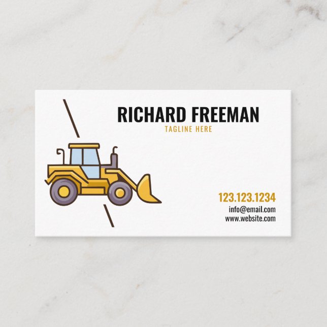 Minimalist Yellow Bulldozer Construction Business Card (Front)