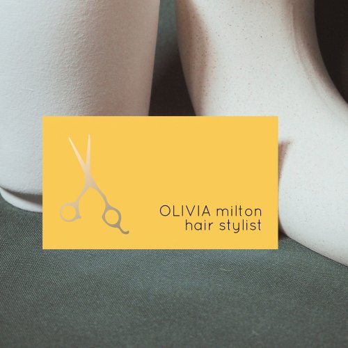 Minimalist Yellow Faux Gold Scissors Hair Stylist Business Card