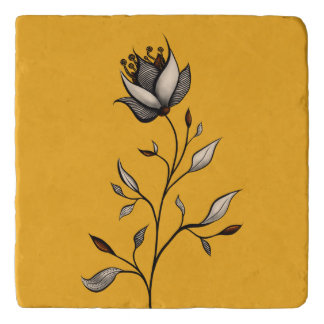 Minimalist Yellow Flower Abstract Art Trivet