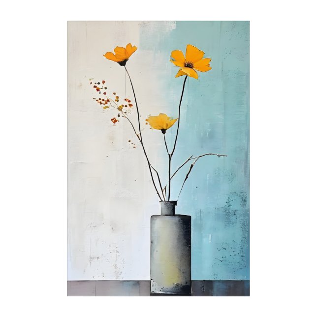 Minimalist Yellow Flowers in Gray Vase Acrylic Print (Front)