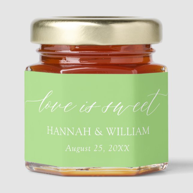 Minimalist Yellow Green Love is sweet Wedding Honey Jar Favors (Front)