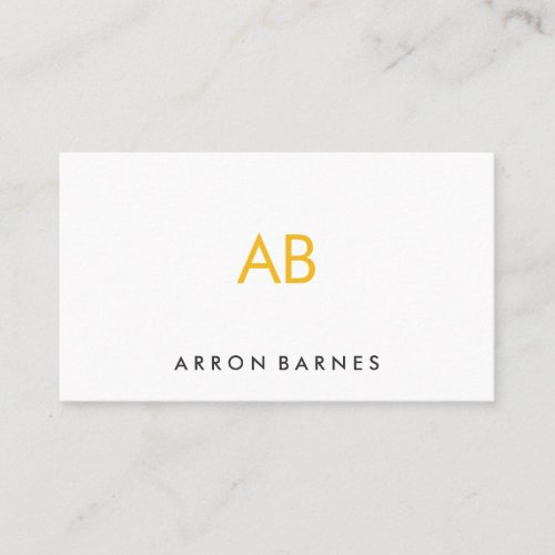 Minimalist Yellow and Black Monogram Modern White Business Cards
