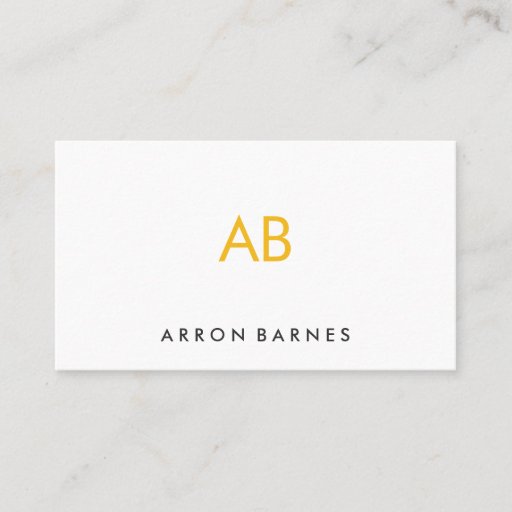 Customizable Minimalist Yellow and Black Monogram Modern White Business Cards