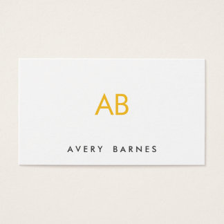 Minimalist Yellow Monogram Modern White Business Card