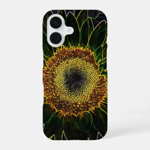 Minimalist Yellow Neon Sunflower Floral Art iPhone 16 Case