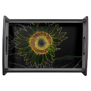 Minimalist Yellow Neon Sunflower Floral Art Serving Tray