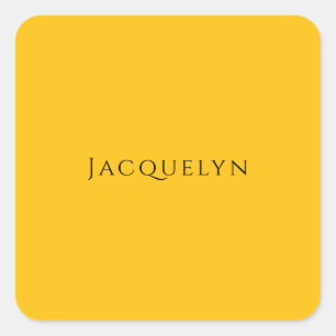 Minimalist Yellow Orange Plain Elegant Modern Name Square Sticker