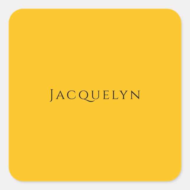 Minimalist Yellow Orange Plain Elegant Modern Name Square Sticker (Front)