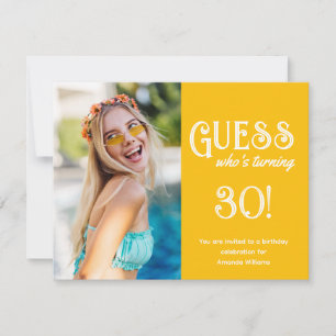 Minimalist Yellow Photo 30th Birthday Invitation