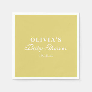 Minimalist Yellow Retro Script Baby Shower Custom Napkins