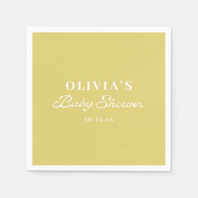 Minimalist Yellow Retro Script Baby Shower Custom Napkins (Front)