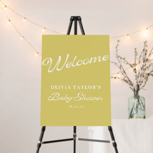 Minimalist Yellow Retro Script Baby Shower Welcome Foam Board
