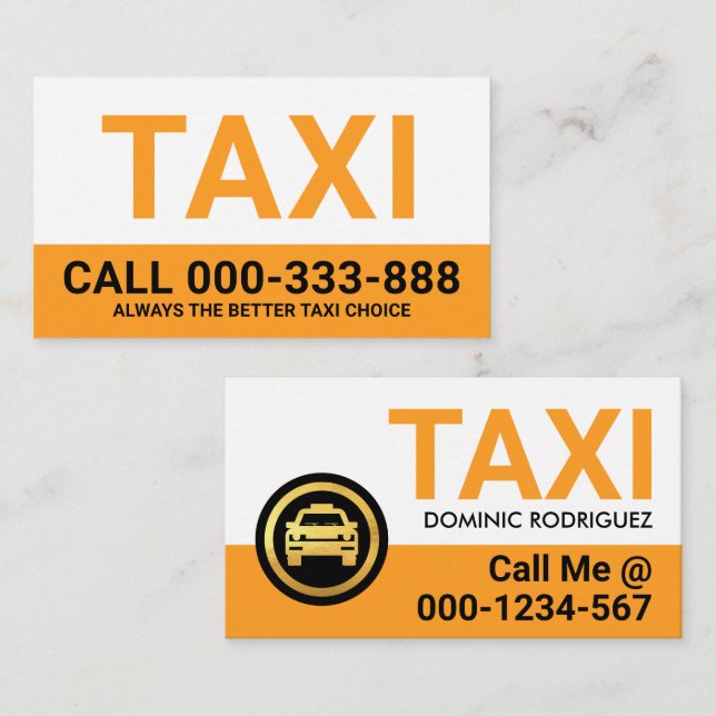 Minimalist Yellow Tax Cab Car Business Card (Front/Back)