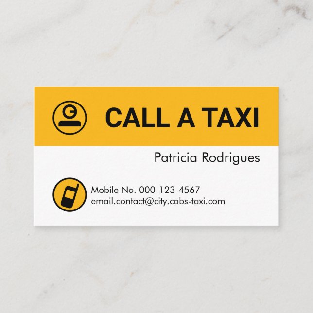 Minimalist Yellow Taxi Cab Layers Business Card (Front)