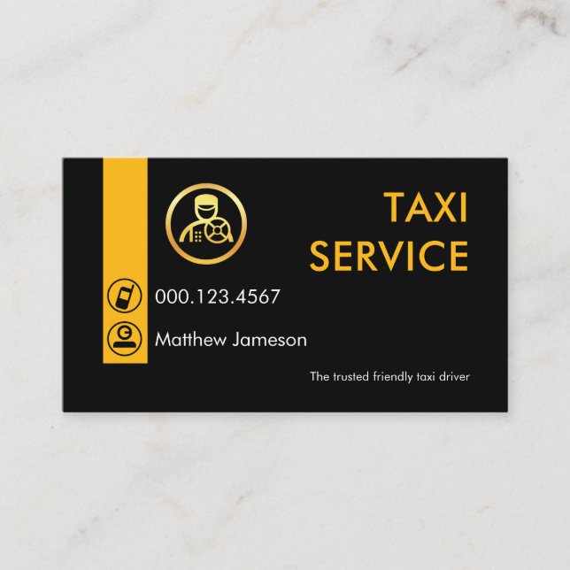 Minimalist Yellow Taxi Driving Tab Business Card (Front)