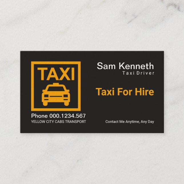 Minimalist Yellow Taxi Signage Taxi Cab Driver Business Card (Front)