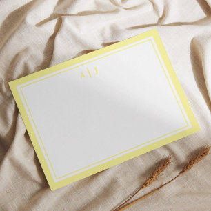 Minimalist Yellow Two Border Monogram Note Card