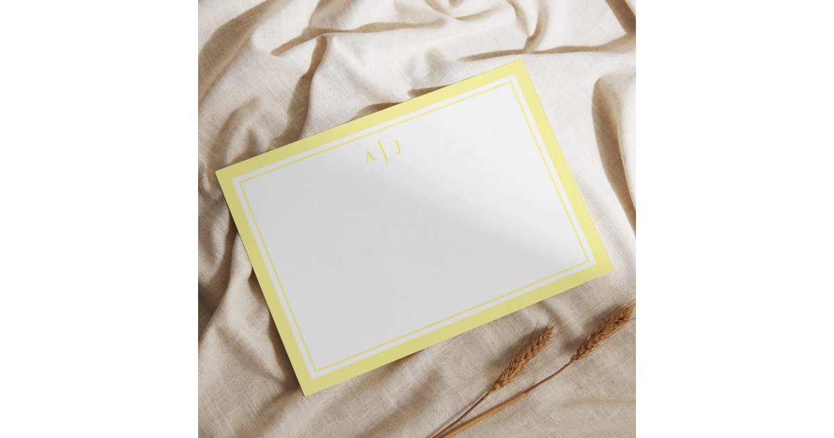 Minimalist Yellow Two Border Monogram Note Card | Zazzle