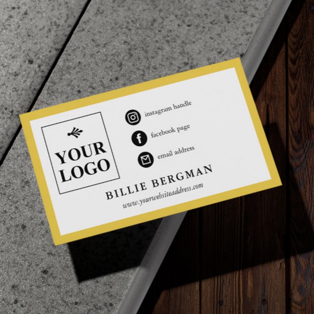 Minimalist Yellow White Social Media Your Logo Business Card (Creator Uploaded)
