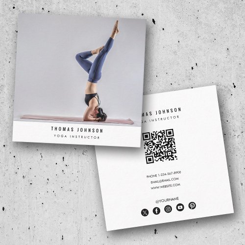 Minimalist Yoga Fitness Instructor QR Code Square Business Card