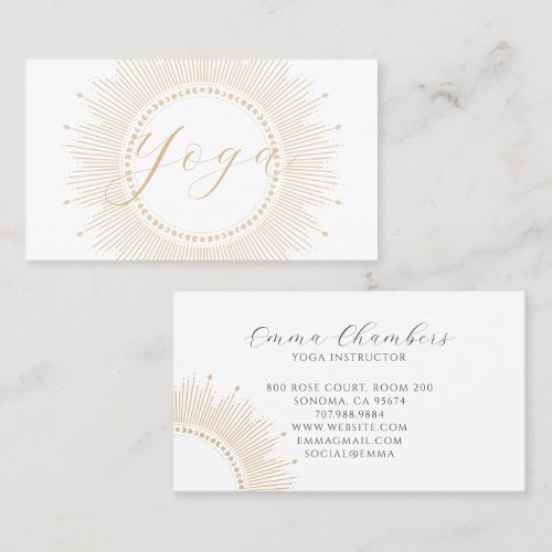 Minimalist Yoga Instructor Gold Sun Mandala Business Card