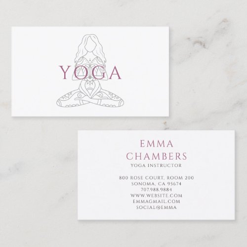 Minimalist Yoga Instructor Lotus Pose Illustration Business Card