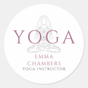 Minimalist Yoga Instructor Lotus Pose Illustration Classic Round Sticker