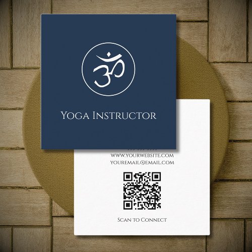 Minimalist Yoga Instructor Om Symbol Navy Blue  Square Business Card