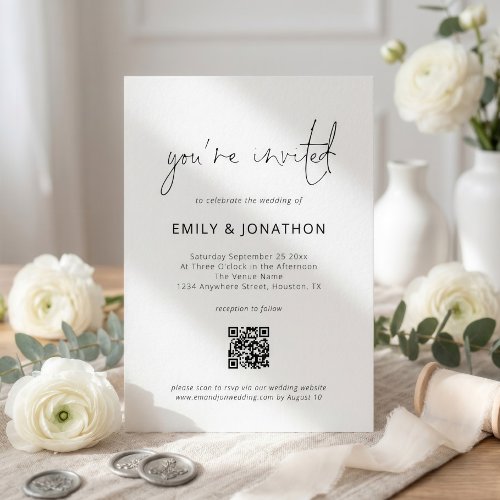 Minimalist You’re Invited Script QR Code Wedding Invitation