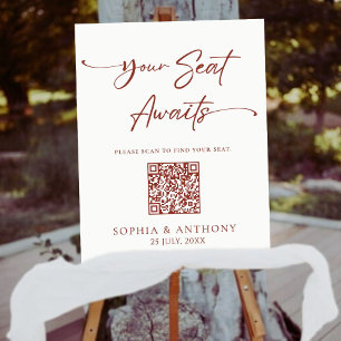 Minimalist Your Seat Awaits QR Code Wedding Sign 