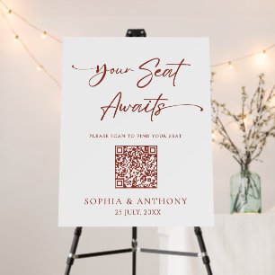 Minimalist Your Seat Awaits QR Code Wedding Sign 