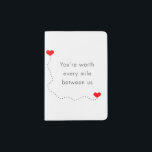 minimalist "you're worth every mile between us" passport holder<br><div class="desc">Clear and simple design representing the romantic phrase "you're worth every mile between us" and two red hearts connected with a long dotted line. Perfect gift for someone in a long distance relationship. You may customize the product by changing the background or adding a photo.</div>