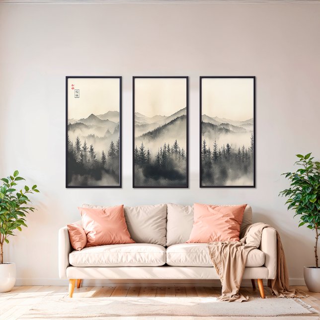 Minimalist Zen Ink Landscape Triptych Wall Art (Creator Uploaded)