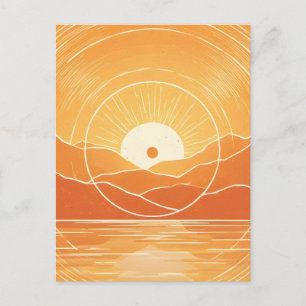 Minimalist Zen Mountain Ocean Retro Sunset Announcement Postcard