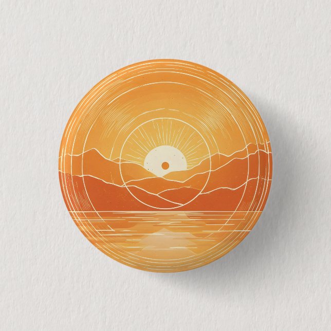 Minimalist Zen Mountain Ocean Retro Sunset Button (Front)
