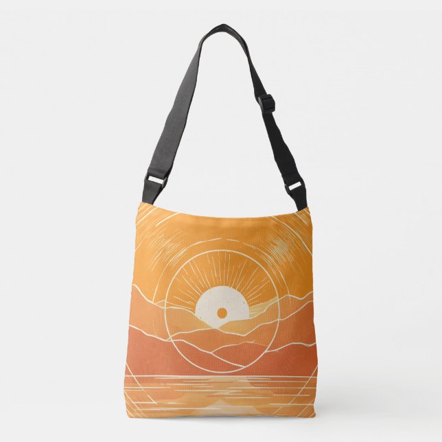 Minimalist Zen Mountain Ocean Retro Sunset Crossbody Bag (Front)
