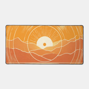 Minimalist Zen Mountain Ocean Retro Sunset Desk Mat