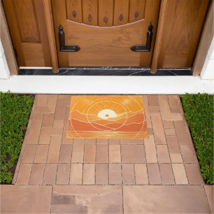Minimalist Zen Mountain Ocean Retro Sunset Doormat