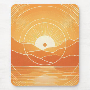 Minimalist Zen Mountain Ocean Retro Sunset Mouse Pad