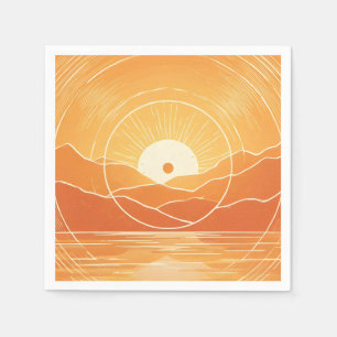Minimalist Zen Mountain Ocean Retro Sunset Napkins