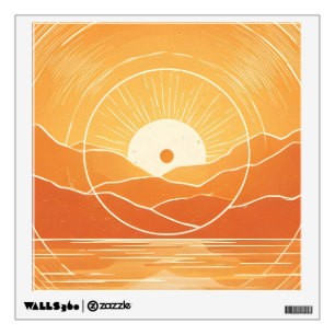 Minimalist Zen Mountain Ocean Retro Sunset Wall Decal