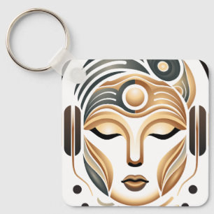 Minimalist Zen Music Goddess Geometric Abstract Keychain